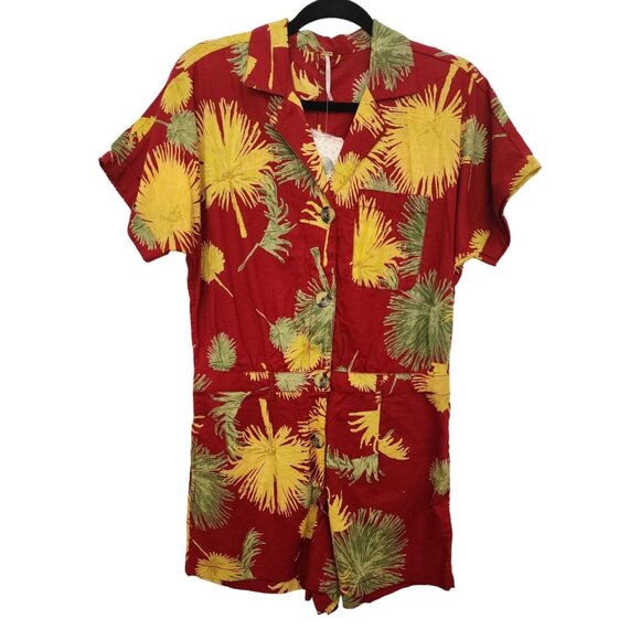 Free People NWT Tropical Maroon Cotton Short Romper Playsuit Small - Picture 3 of 7